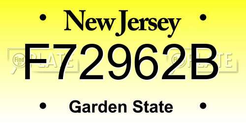 F72962B New Jersey License Plate