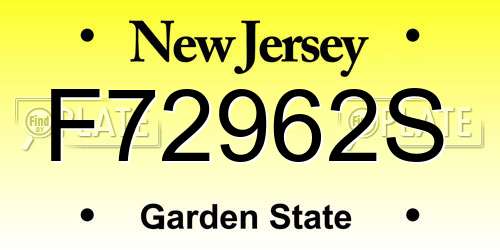 F72962S New Jersey License Plate