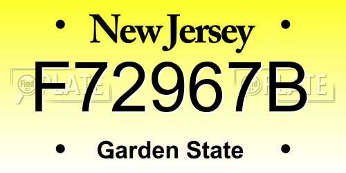 F72967B New Jersey License Plate