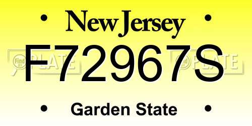 F72967S New Jersey License Plate