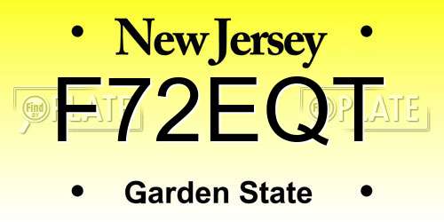 F72EQT New Jersey License Plate