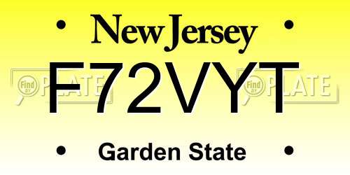 F72VYT New Jersey License Plate