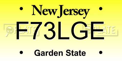 F73LGE New Jersey License Plate