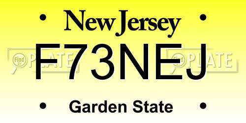 F73NEJ New Jersey License Plate
