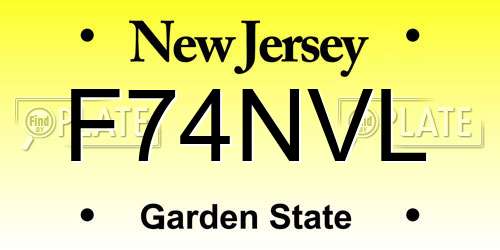 F74NVL New Jersey License Plate