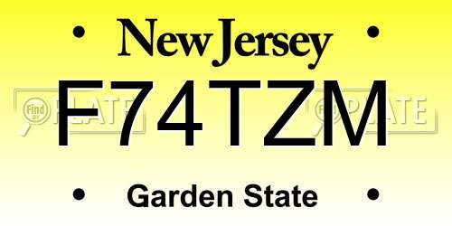 F74TZM New Jersey License Plate