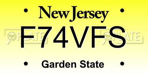 F74VFS New Jersey License Plate