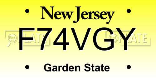 F74VGY New Jersey License Plate