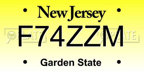 F74ZZM New Jersey License Plate