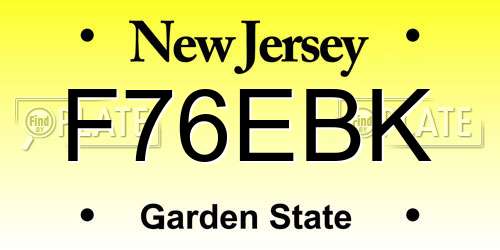F76EBK New Jersey License Plate