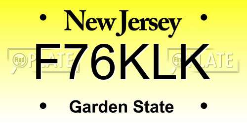 F76KLK New Jersey License Plate
