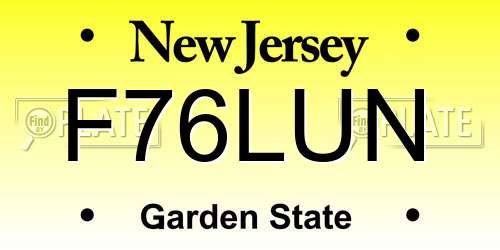 F76LUN New Jersey License Plate