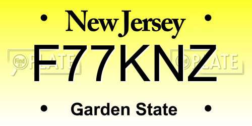 F77KNZ New Jersey License Plate