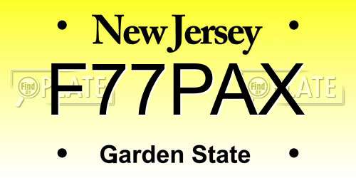 F77PAX New Jersey License Plate