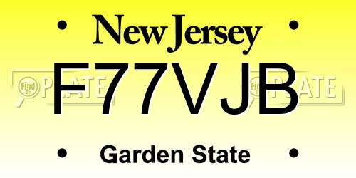 F77VJB New Jersey License Plate