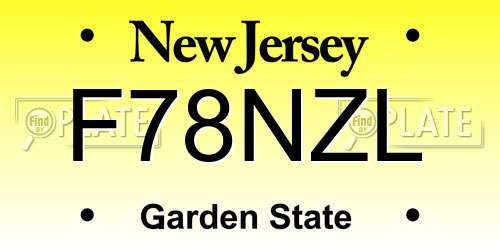 F78NZL New Jersey License Plate