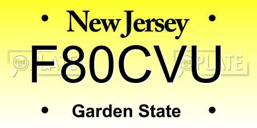 F80CVU New Jersey License Plate