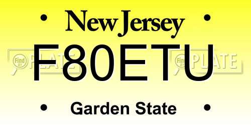 F80ETU New Jersey License Plate