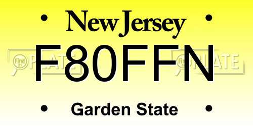 F80FFN New Jersey License Plate