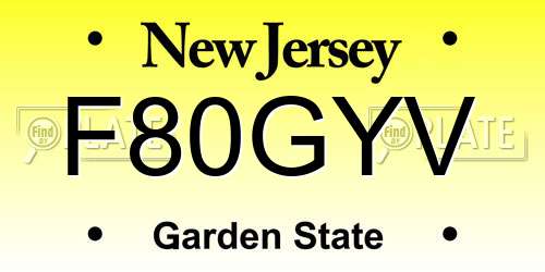 F80GYV New Jersey License Plate