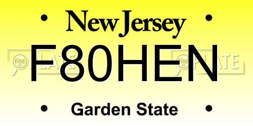 F80HEN New Jersey License Plate