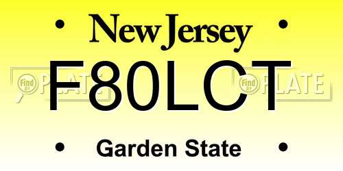 F80LCT New Jersey License Plate