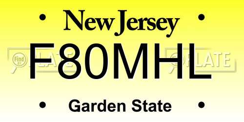 F80MHL New Jersey License Plate