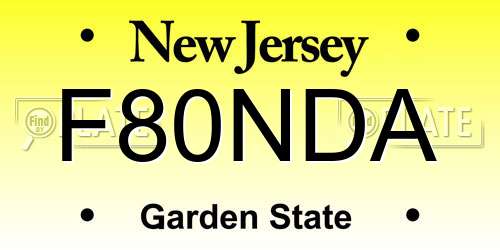 F80NDA New Jersey License Plate
