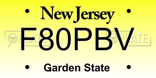 F80PBV New Jersey License Plate