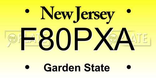 F80PXA New Jersey License Plate