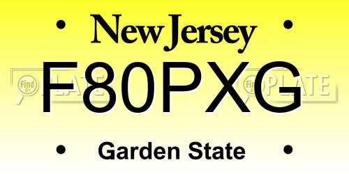 F80PXG New Jersey License Plate