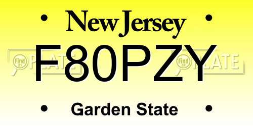 F80PZY New Jersey License Plate