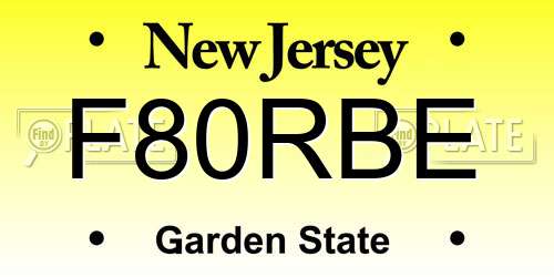 F80RBE New Jersey License Plate