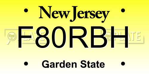 F80RBH New Jersey License Plate