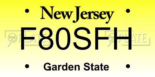 F80SFH New Jersey License Plate