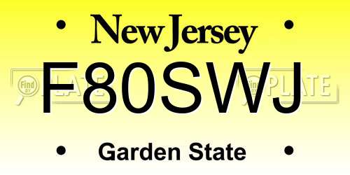 F80SWJ New Jersey License Plate
