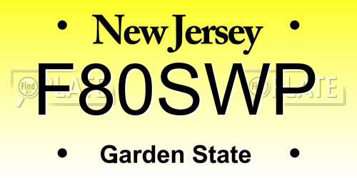 F80SWP New Jersey License Plate