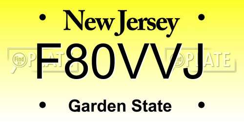 F80VVJ New Jersey License Plate
