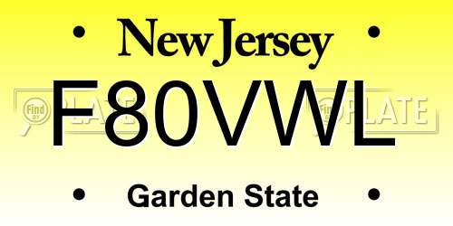 F80VWL New Jersey License Plate