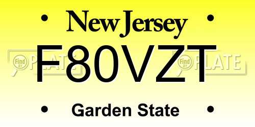 F80VZT New Jersey License Plate