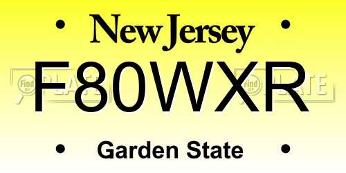 F80WXR New Jersey License Plate