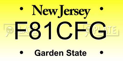F81CFG New Jersey License Plate