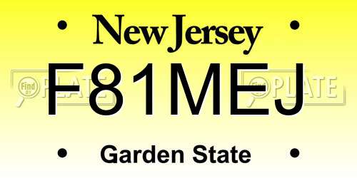 F81MEJ New Jersey License Plate