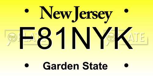 F81NYK New Jersey License Plate
