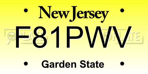 F81PWV New Jersey License Plate