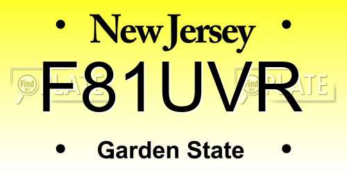 F81UVR New Jersey License Plate