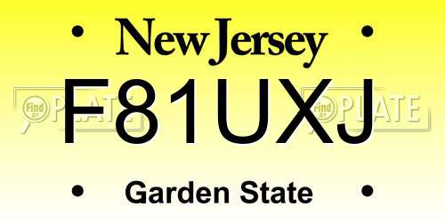 F81UXJ New Jersey License Plate