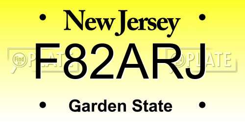 F82ARJ New Jersey License Plate