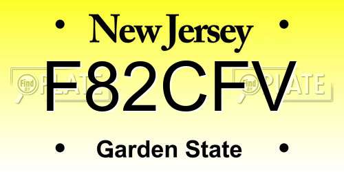 F82CFV New Jersey License Plate