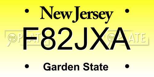 F82JXA New Jersey License Plate